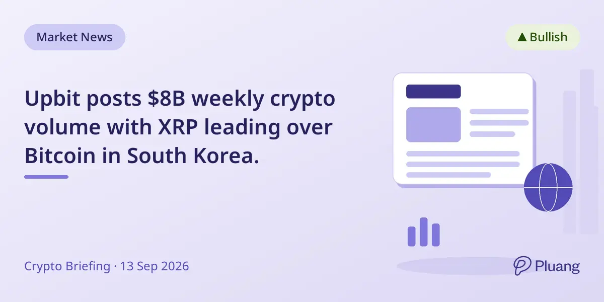 Upbit posts $8B weekly crypto volume with XRP leading over Bitcoin in South Korea.