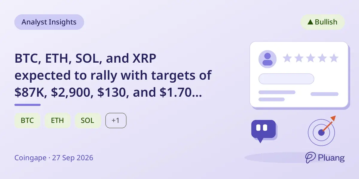 BTC, ETH, SOL, and XRP expected to rally with targets of $87K, $2,900, $130, and $1.70 by September end.