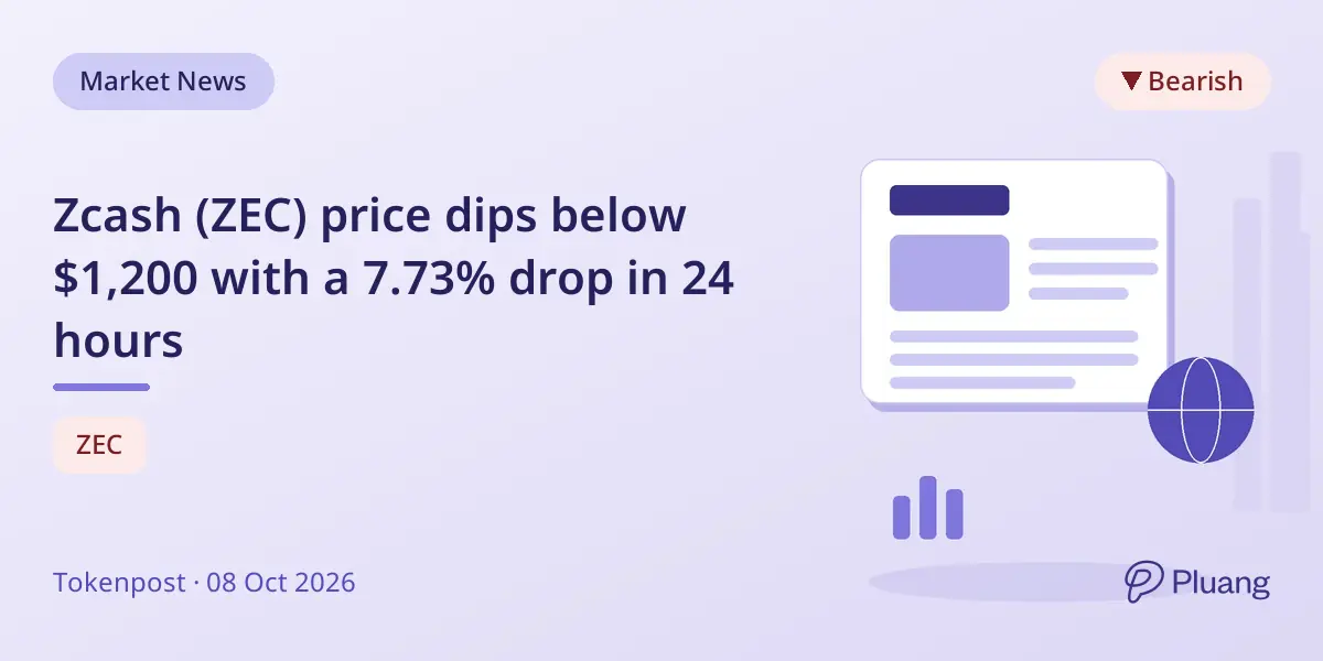 Zcash (ZEC) price dips below $1,200 with a 7.73% drop in 24 hours