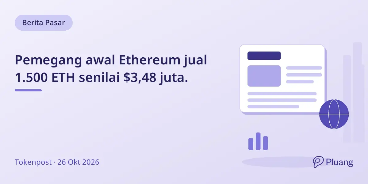 Pemegang awal Ethereum jual 1.500 ETH senilai $3,48 juta.