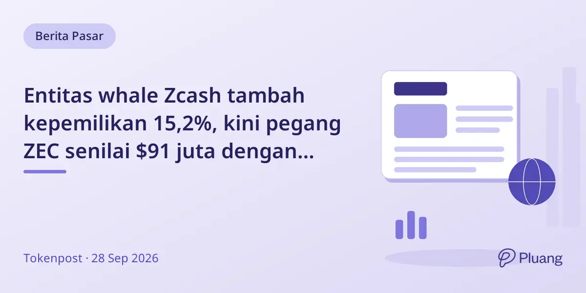 Entitas whale Zcash tambah kepemilikan 15,2%, kini pegang ZEC senilai $91 juta dengan kerugian belum terealisasi.