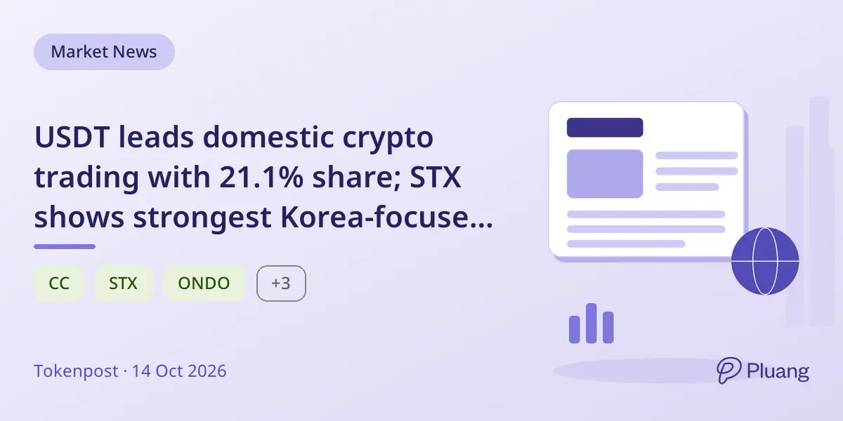 USDT leads domestic crypto trading with 21.1% share; STX shows strongest Korea-focused trading gap.