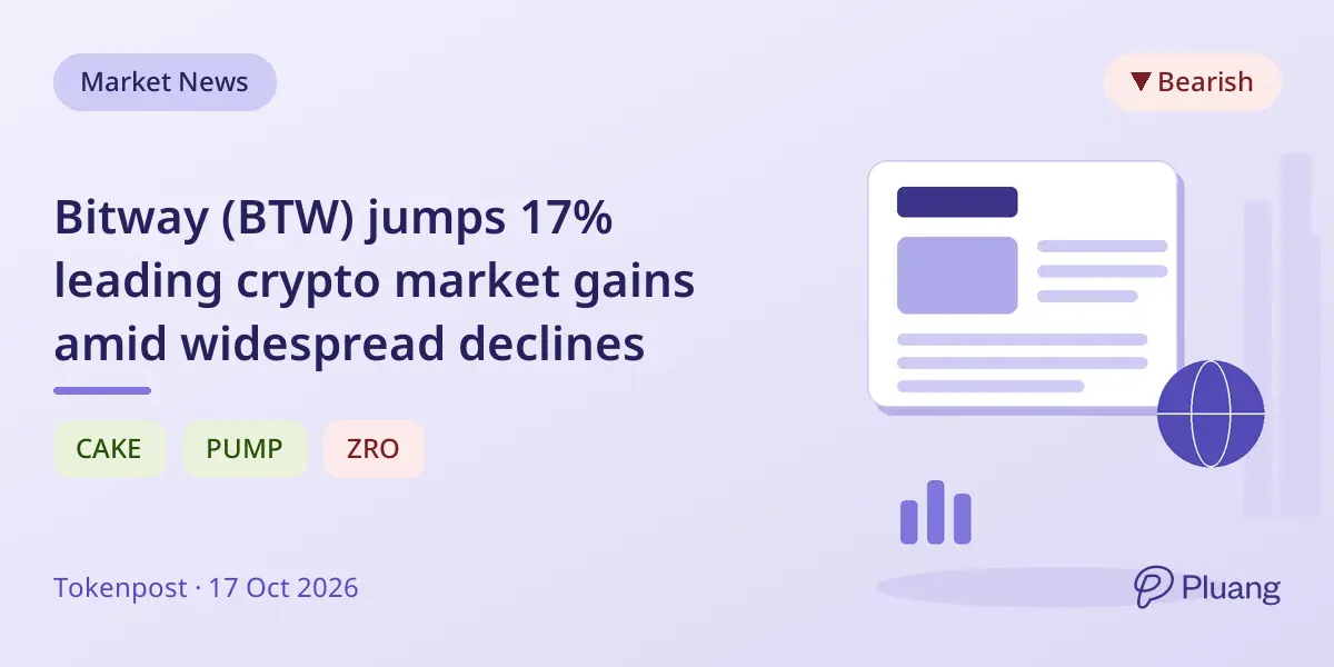 Bitway (BTW) jumps 17% leading crypto market gains amid widespread declines