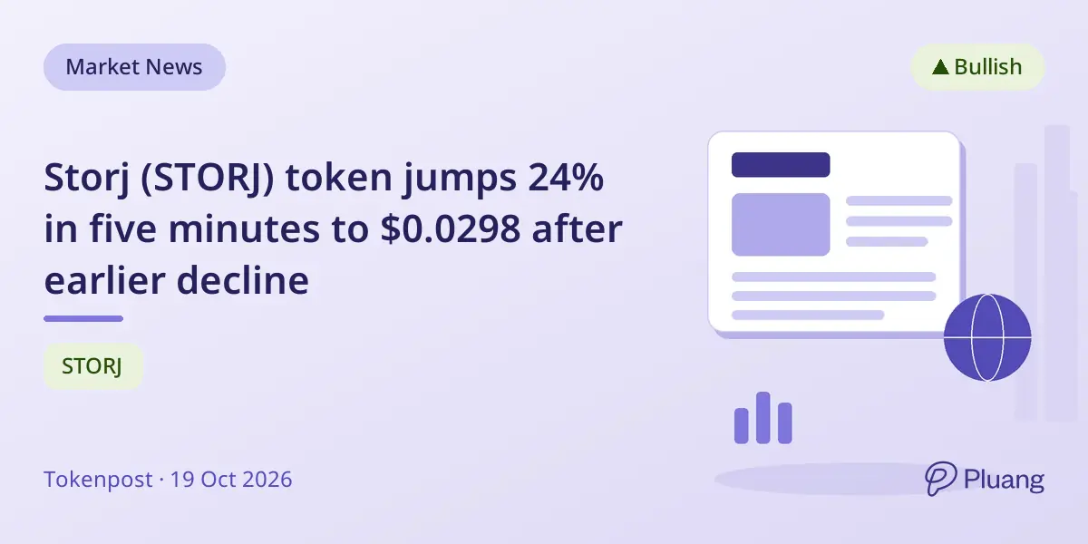 Storj (STORJ) token jumps 24% in five minutes to $0.0298 after earlier decline