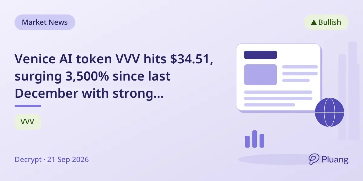 Venice AI token VVV hits $34.51, surging 3,500% since last December with strong privacy-focused demand.