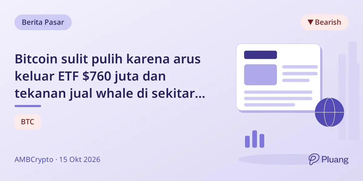Bitcoin sulit pulih karena arus keluar ETF $760 juta dan tekanan jual whale di sekitar titik impas $88K.