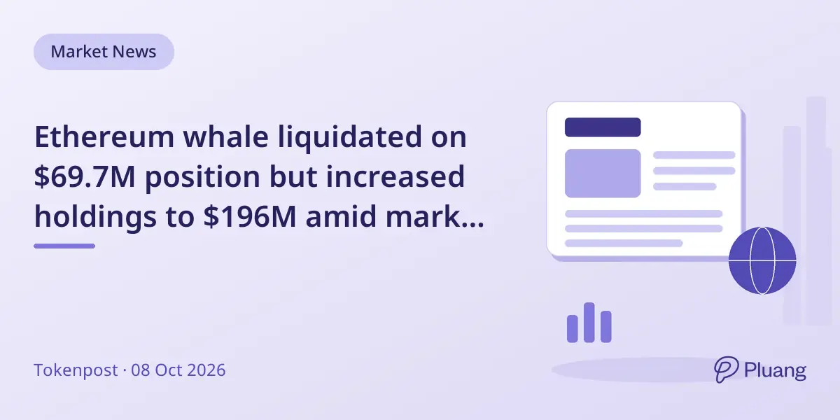 Ethereum whale liquidated on $69.7M position but increased holdings to $196M amid market drop