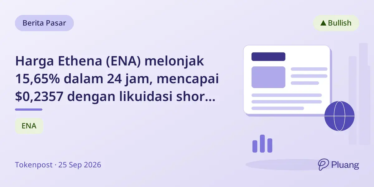 Harga Ethena (ENA) melonjak 15,65% dalam 24 jam, mencapai $0,2357 dengan likuidasi short $80 ribu.