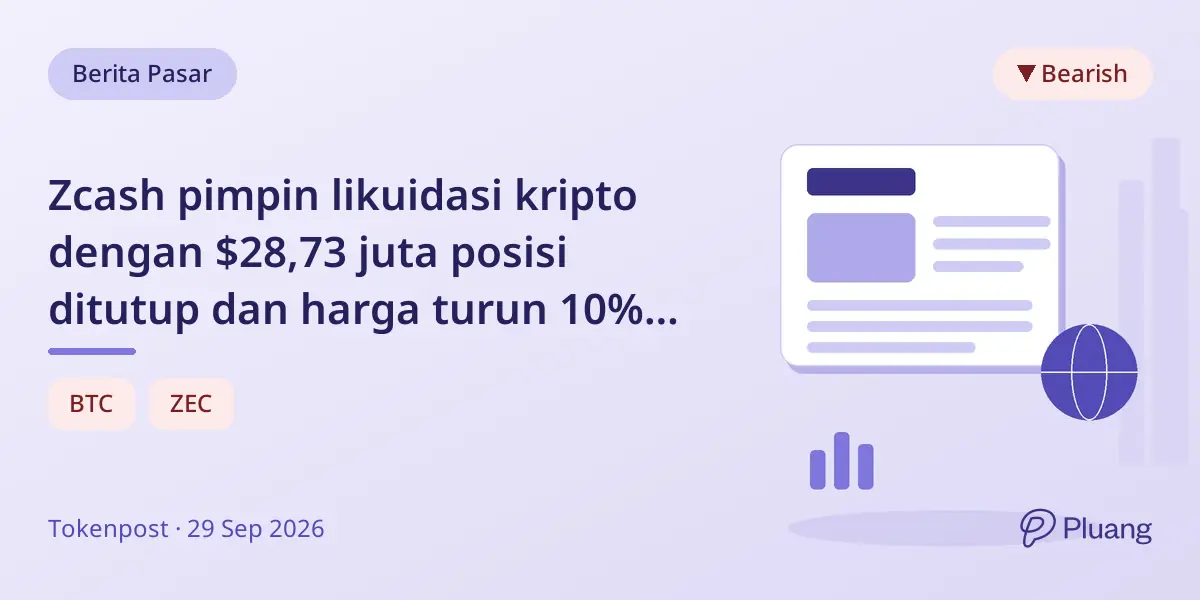 Zcash pimpin likuidasi kripto dengan $28,73 juta posisi ditutup dan harga turun 10% dalam 12 jam