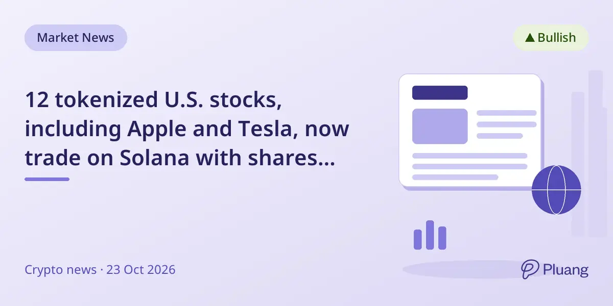 12 tokenized U.S. stocks, including Apple and Tesla, now trade on Solana with shares fully backed and no lending.