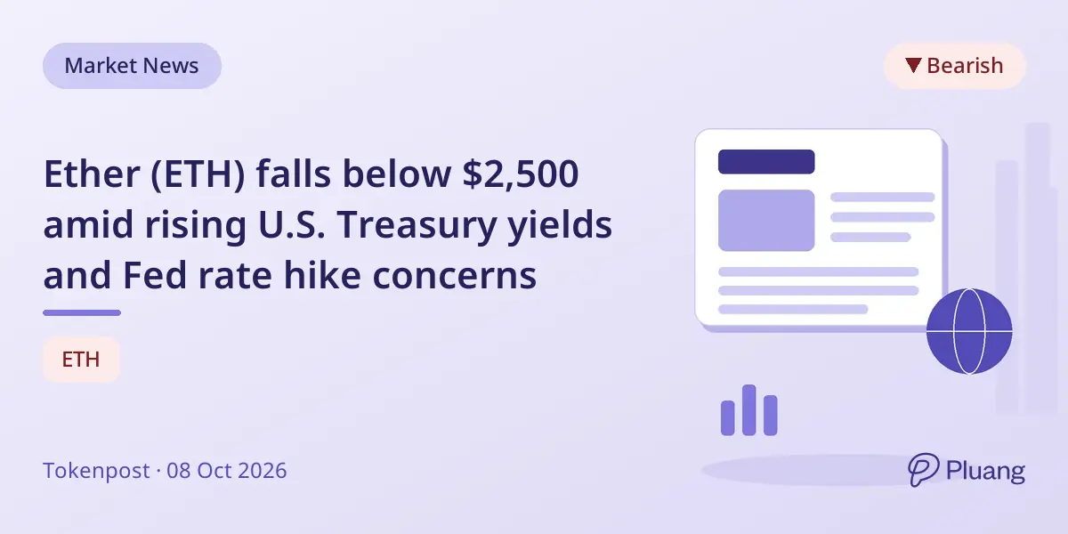 Ether (ETH) falls below $2,500 amid rising U.S. Treasury yields and Fed rate hike concerns