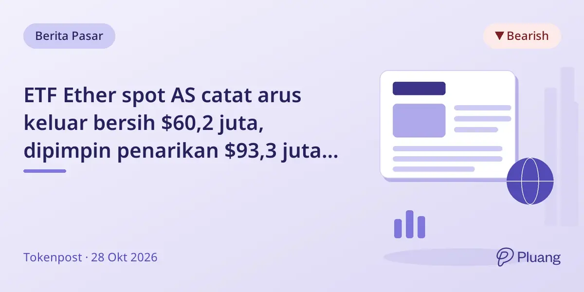 ETF Ether spot AS catat arus keluar bersih $60,2 juta, dipimpin penarikan $93,3 juta dari BlackRock pada 27 Okt
