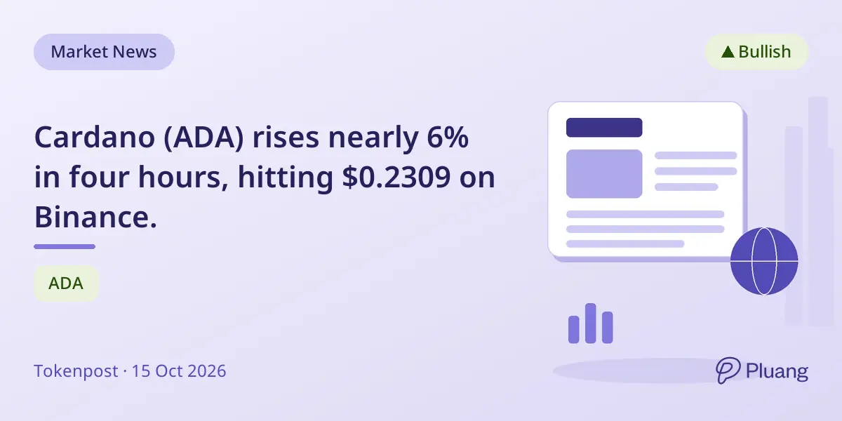 Cardano (ADA) rises nearly 6% in four hours, hitting $0.2309 on Binance.