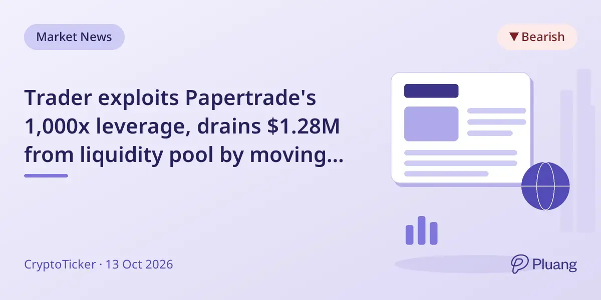 Trader exploits Papertrade's 1,000x leverage, drains $1.28M from liquidity pool by moving Ether price.