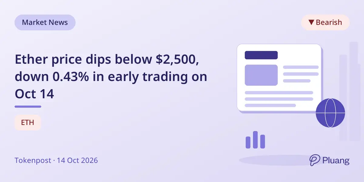 Ether price dips below $2,500, down 0.43% in early trading on Oct 14