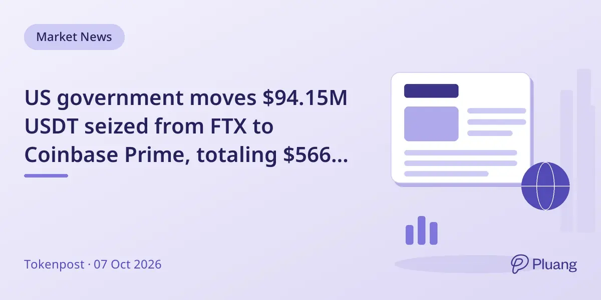 US government moves $94.15M USDT seized from FTX to Coinbase Prime, totaling $566M transferred.