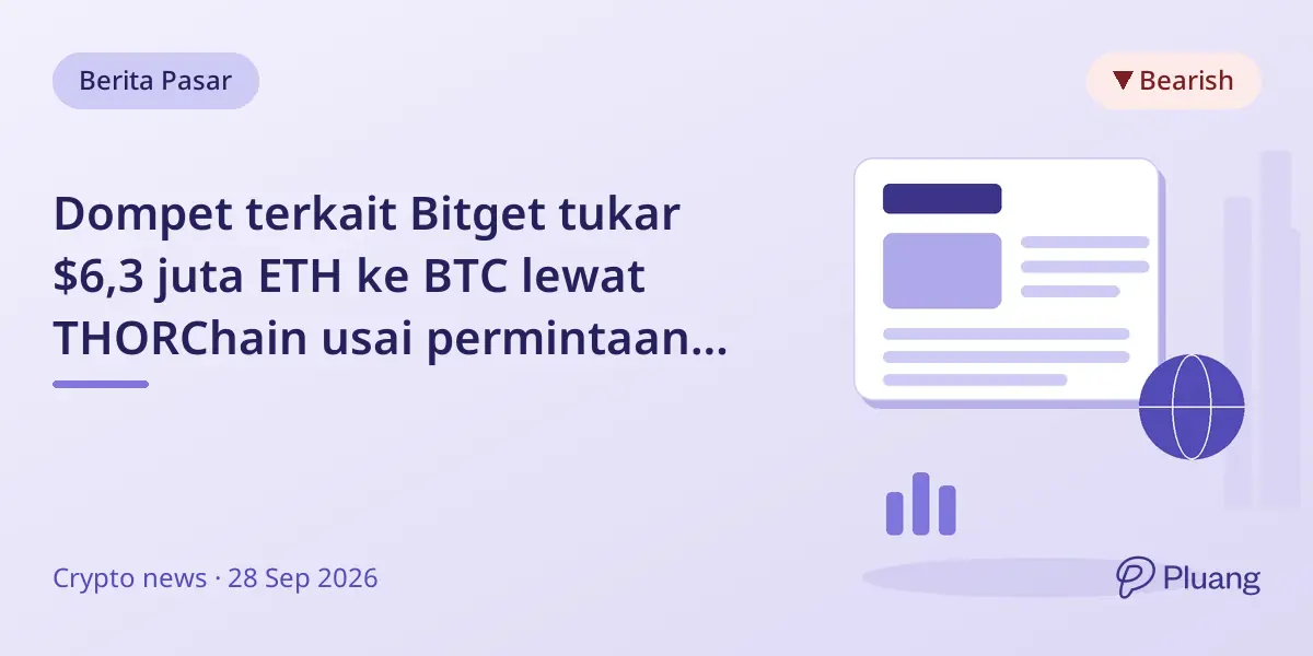 Dompet terkait Bitget tukar $6,3 juta ETH ke BTC lewat THORChain usai permintaan blokir ditolak