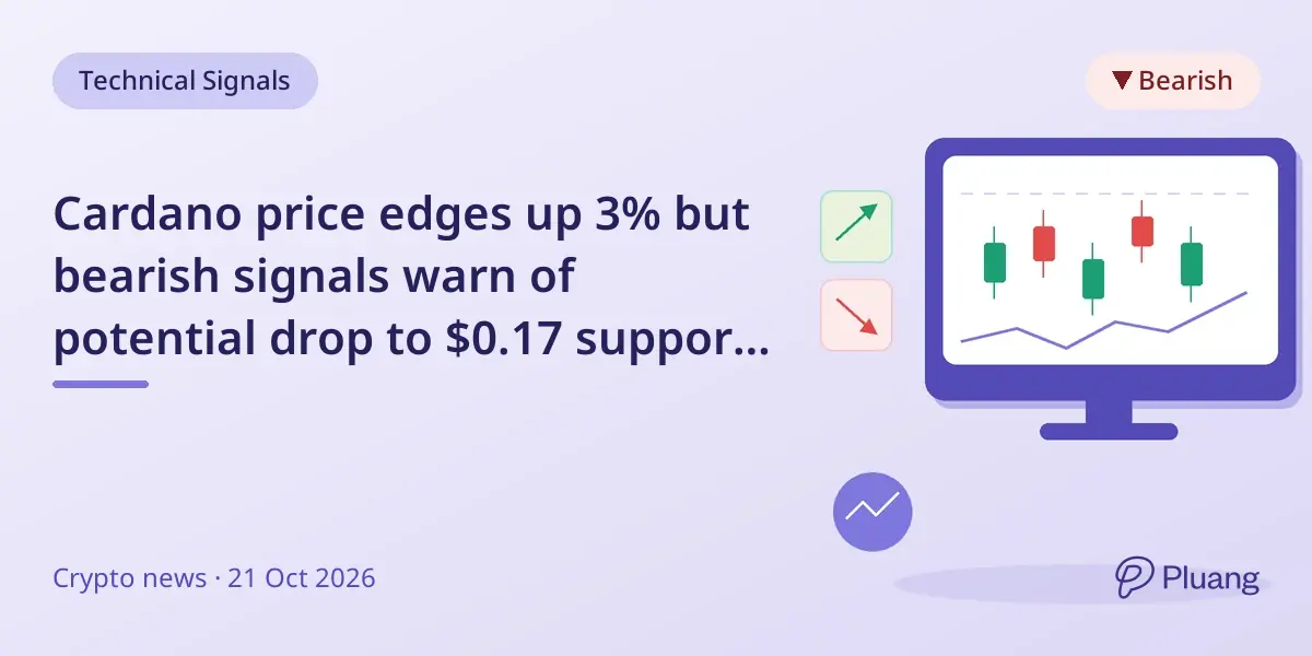 Cardano price edges up 3% but bearish signals warn of potential drop to $0.17 support level.