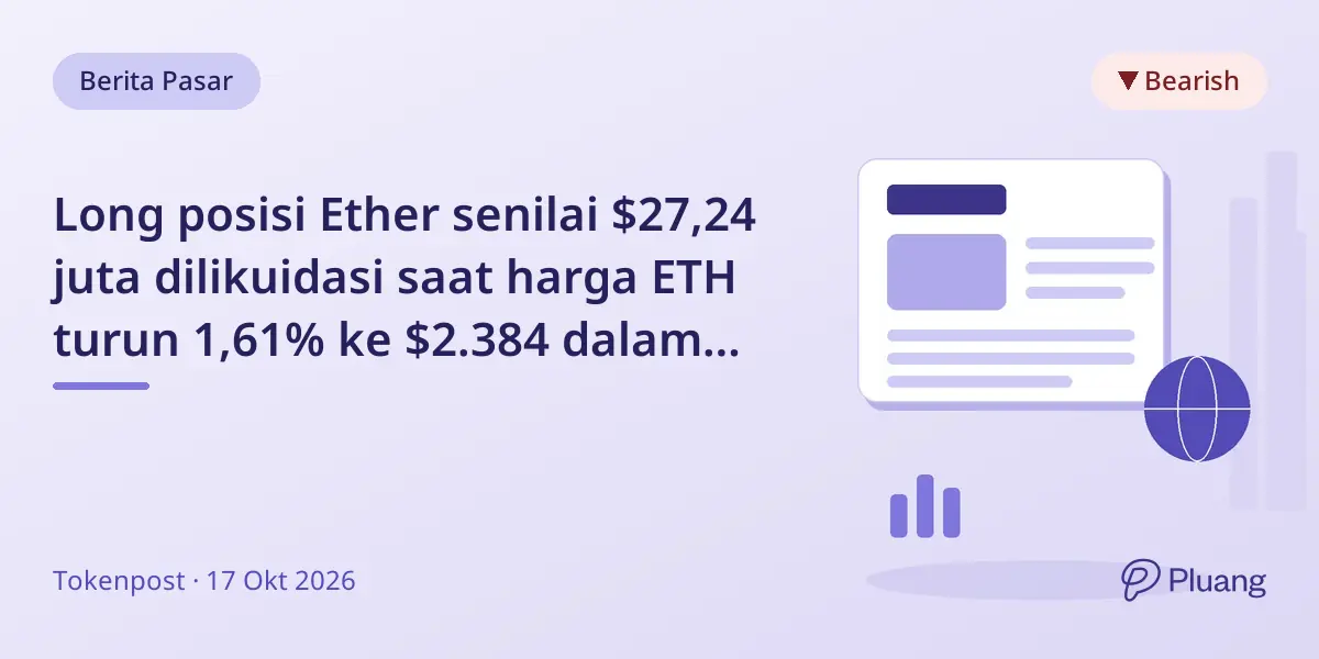 Long posisi Ether senilai $27,24 juta dilikuidasi saat harga ETH turun 1,61% ke $2.384 dalam satu jam