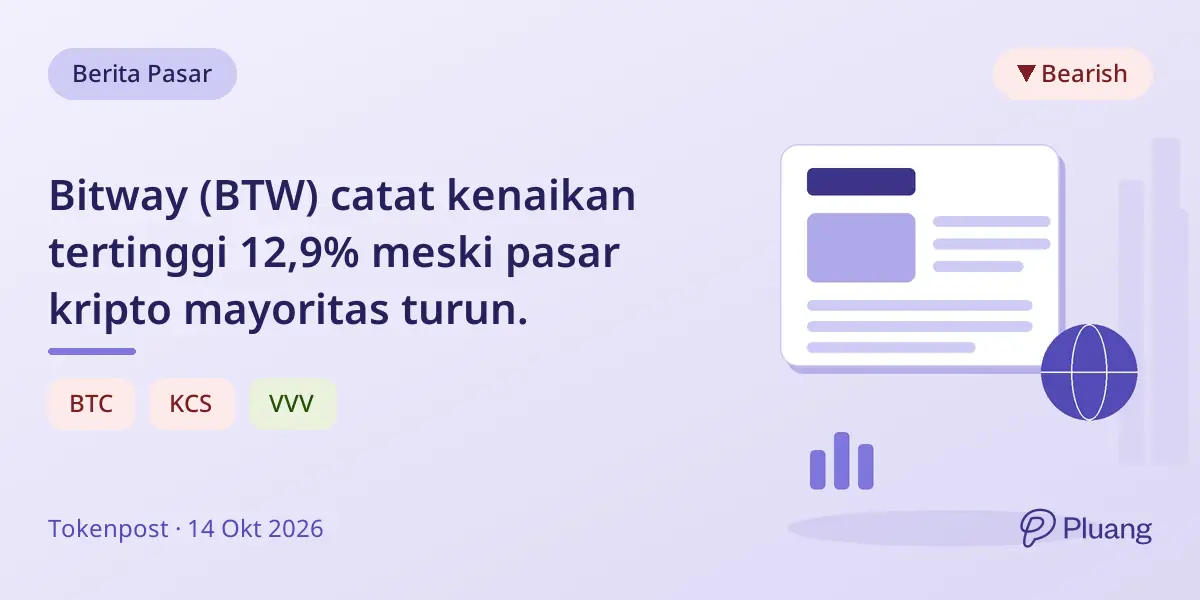 Bitway (BTW) catat kenaikan tertinggi 12,9% meski pasar kripto mayoritas turun.