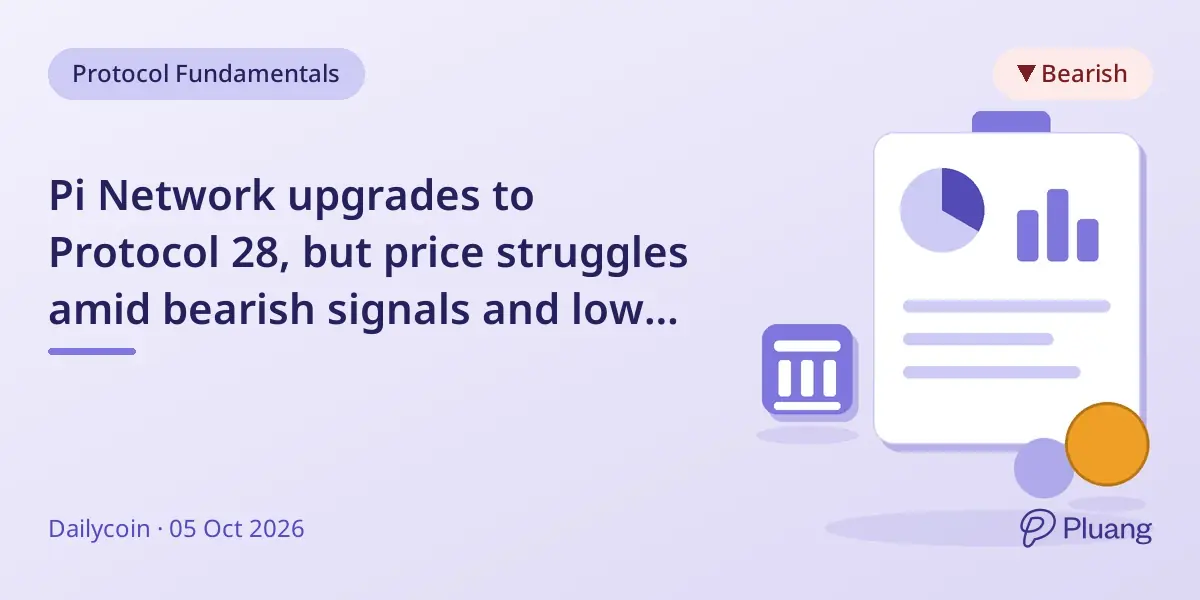 Pi Network upgrades to Protocol 28, but price struggles amid bearish signals and low demand.