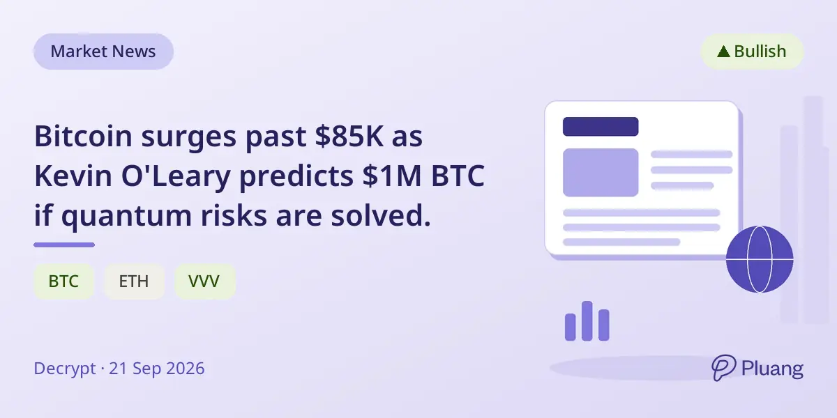 Bitcoin surges past $85K as Kevin O'Leary predicts $1M BTC if quantum risks are solved.