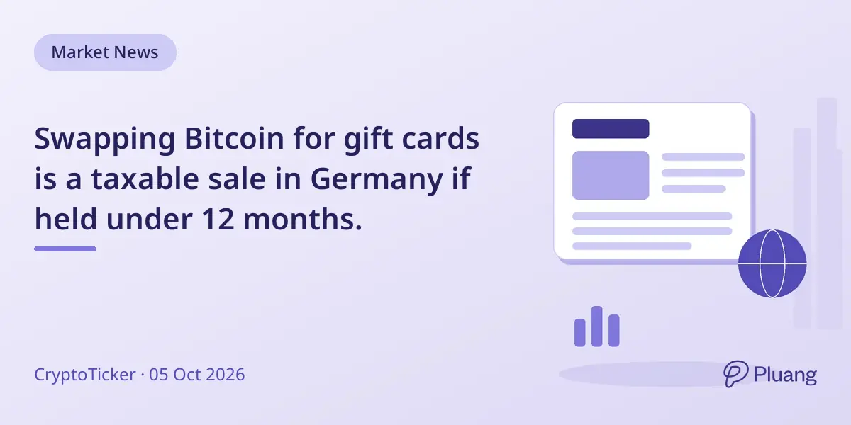 Swapping Bitcoin for gift cards is a taxable sale in Germany if held under 12 months.