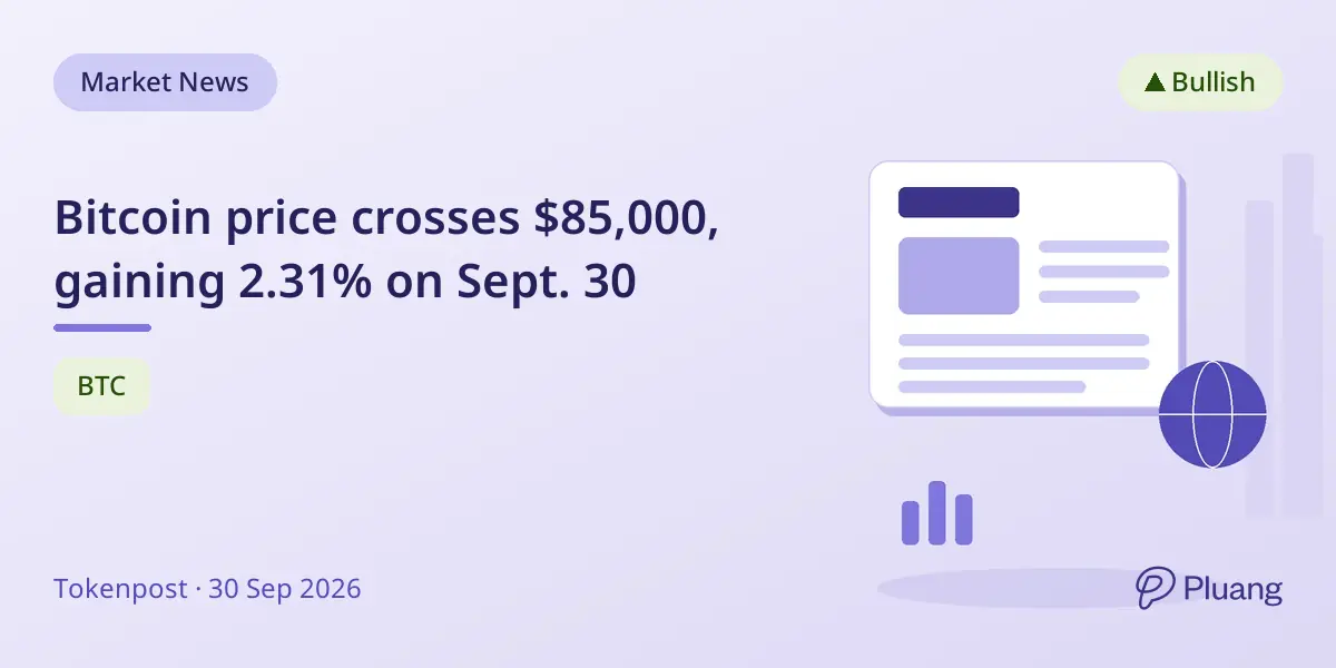 Bitcoin price crosses $85,000, gaining 2.31% on Sept. 30