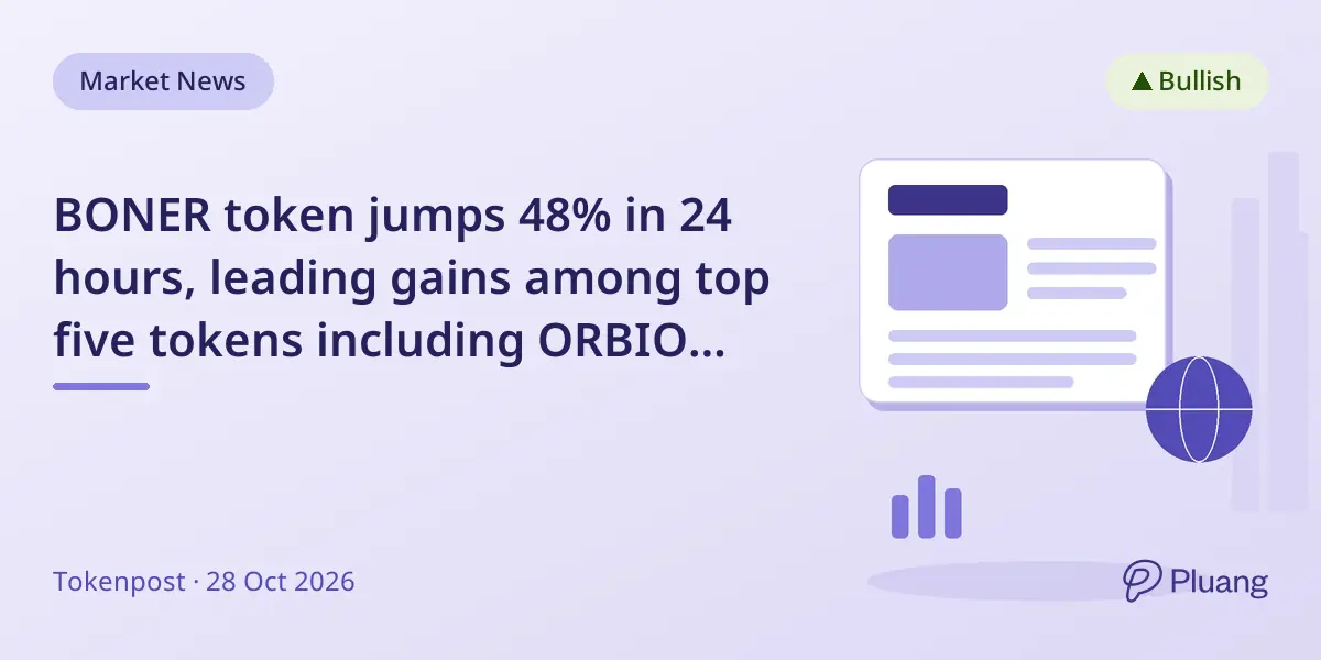BONER token jumps 48% in 24 hours, leading gains among top five tokens including ORBIO and AI.