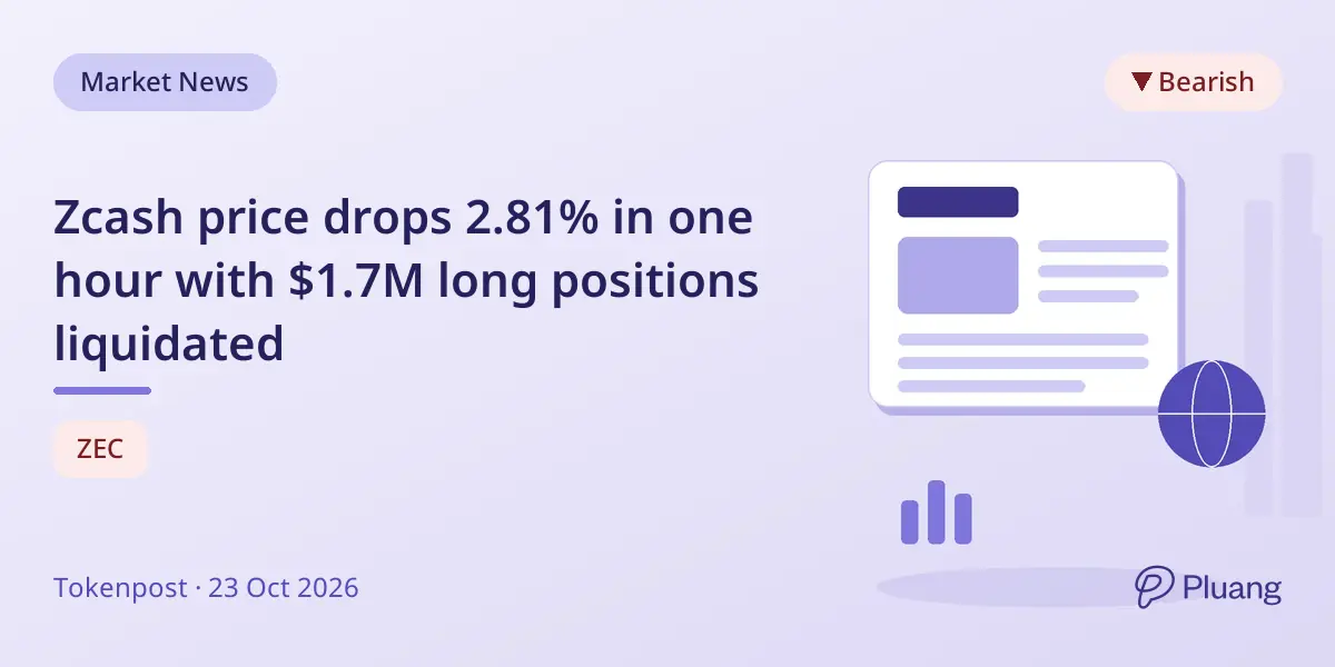 Zcash price drops 2.81% in one hour with $1.7M long positions liquidated