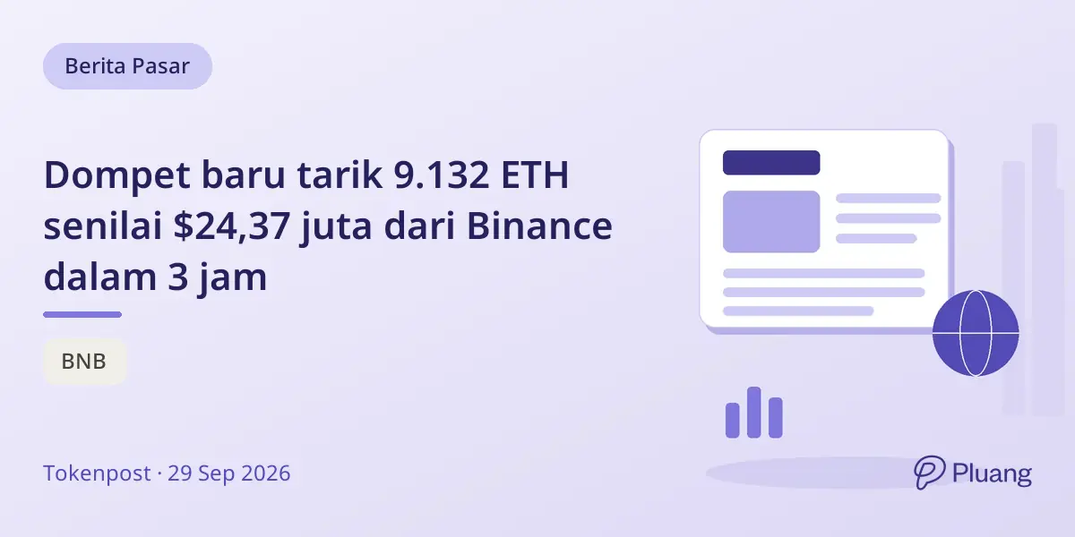 Dompet baru tarik 9.132 ETH senilai $24,37 juta dari Binance dalam 3 jam