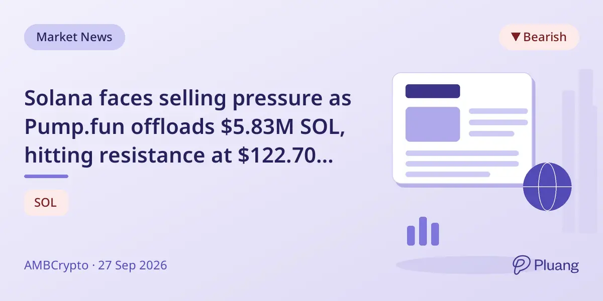 Solana faces selling pressure as Pump.fun offloads $5.83M SOL, hitting resistance at $122.70 amid strong institutional demand.