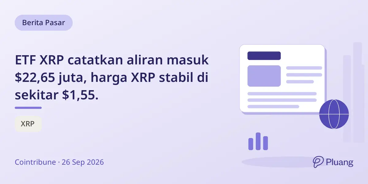 ETF XRP catatkan aliran masuk $22,65 juta, harga XRP stabil di sekitar $1,55.