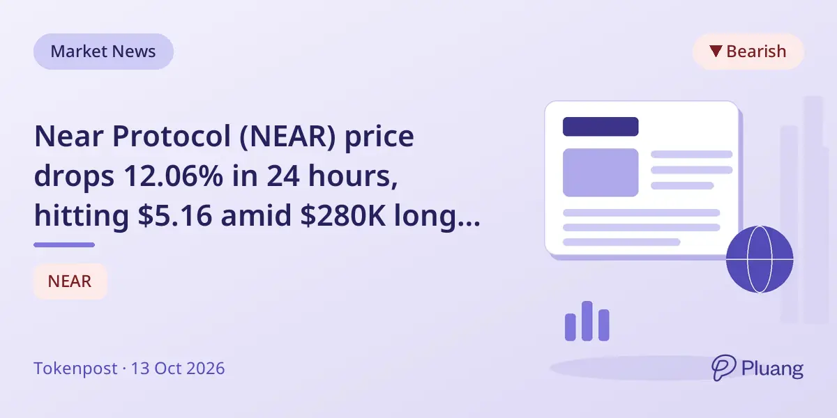 Near Protocol (NEAR) price drops 12.06% in 24 hours, hitting $5.16 amid $280K long position liquidations