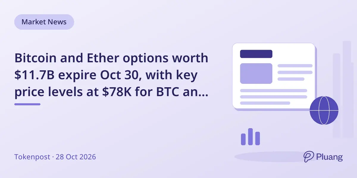 Bitcoin and Ether options worth $11.7B expire Oct 30, with key price levels at $78K for BTC and $2.5K for ETH.