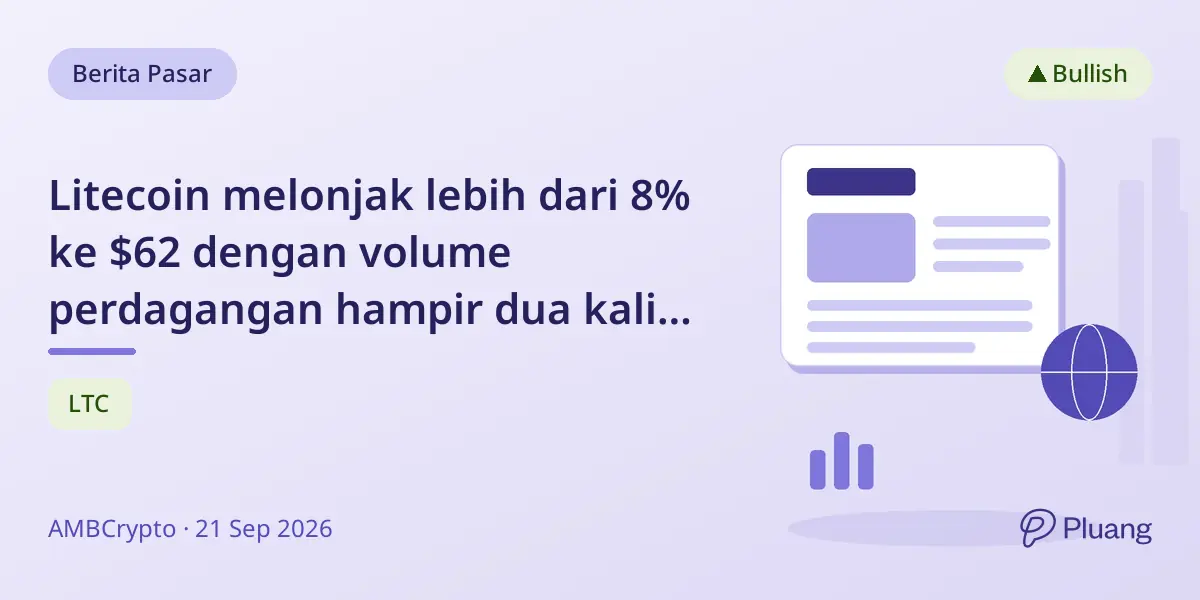 Litecoin melonjak lebih dari 8% ke $62 dengan volume perdagangan hampir dua kali lipat, uji resistensi di sekitar $65.