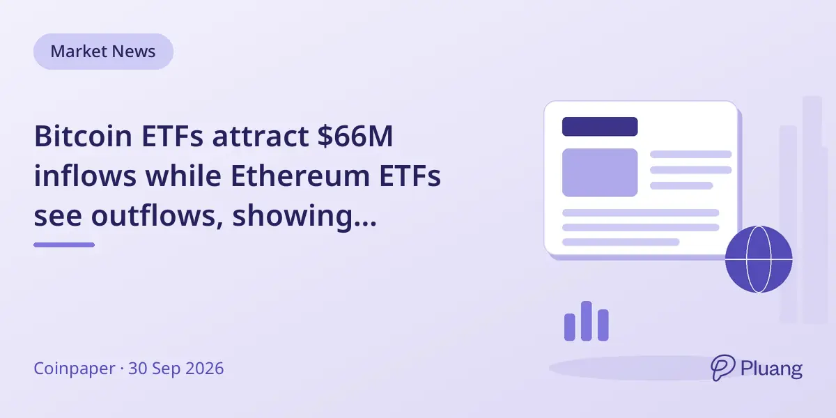 Bitcoin ETFs attract $66M inflows while Ethereum ETFs see outflows, showing diverging crypto demand.