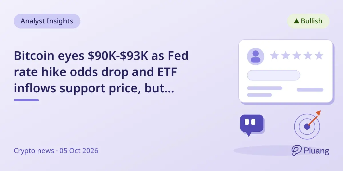 Bitcoin eyes $90K-$93K as Fed rate hike odds drop and ETF inflows support price, but $87.4K resistance remains key.