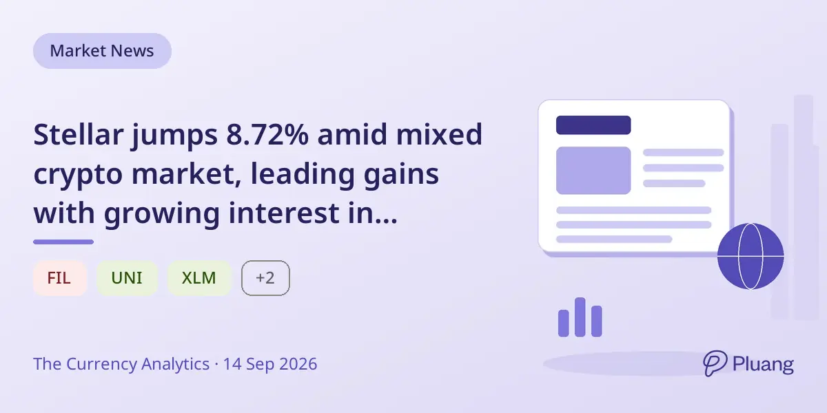 Stellar jumps 8.72% amid mixed crypto market, leading gains with growing interest in blockchain payments.