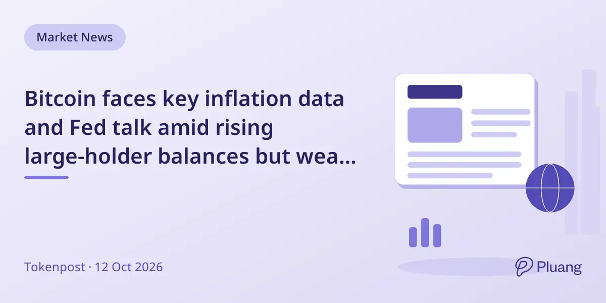 Bitcoin faces key inflation data and Fed talk amid rising large-holder balances but weak demand.