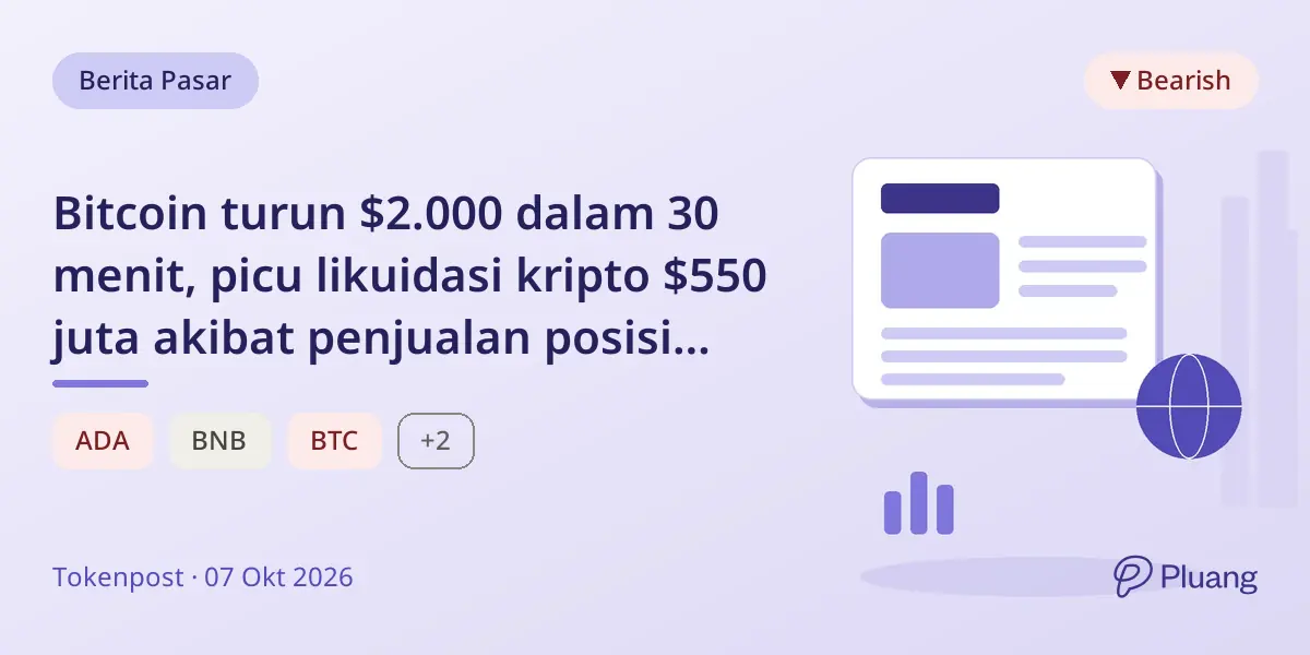 Bitcoin turun $2.000 dalam 30 menit, picu likuidasi kripto $550 juta akibat penjualan posisi long.