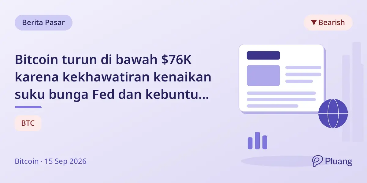 Bitcoin turun di bawah $76K karena kekhawatiran kenaikan suku bunga Fed dan kebuntuan Senat soal CLARITY Act.