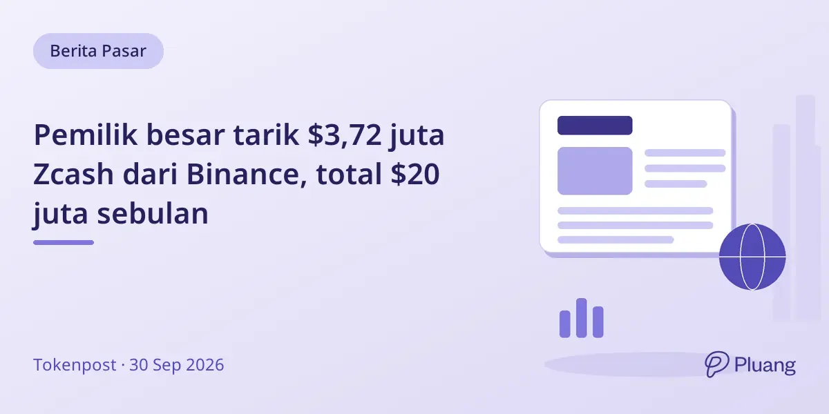 Pemilik besar tarik $3,72 juta Zcash dari Binance, total $20 juta sebulan