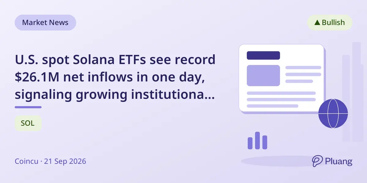 U.S. spot Solana ETFs see record $26.1M net inflows in one day, signaling growing institutional demand.