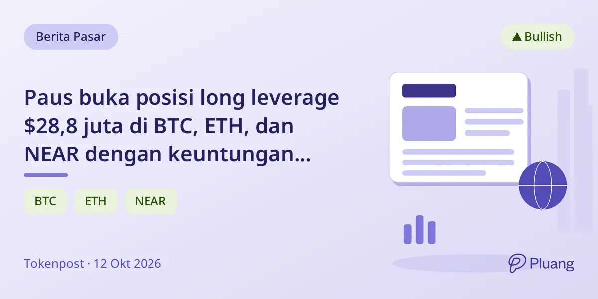 Paus buka posisi long leverage $28,8 juta di BTC, ETH, dan NEAR dengan keuntungan mengambang.
