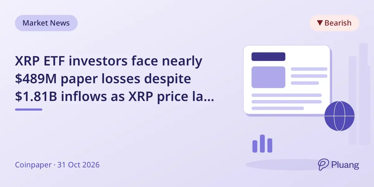 XRP ETF investors face nearly $489M paper losses despite $1.81B inflows as XRP price lags entry levels.