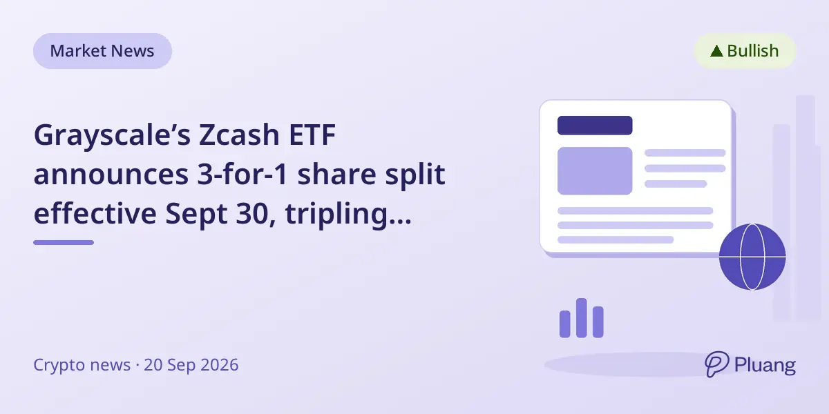 Grayscale’s Zcash ETF announces 3-for-1 share split effective Sept 30, tripling shares without changing investment value.