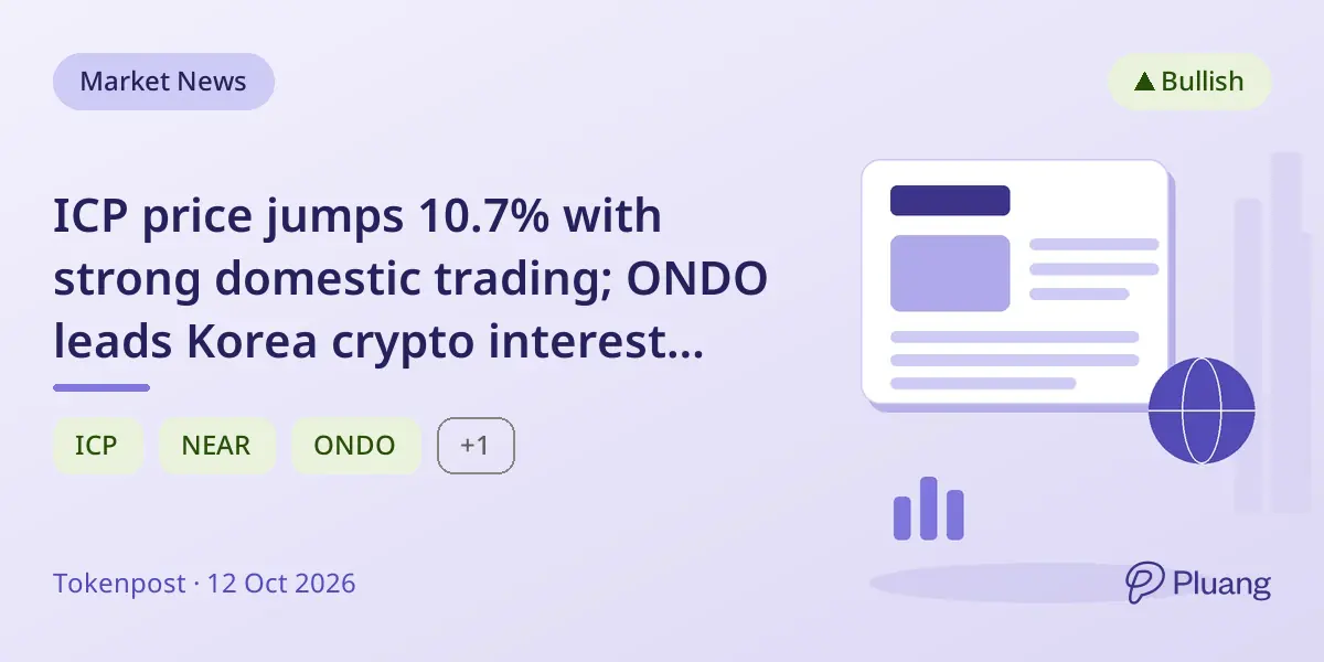 ICP price jumps 10.7% with strong domestic trading; ONDO leads Korea crypto interest index.