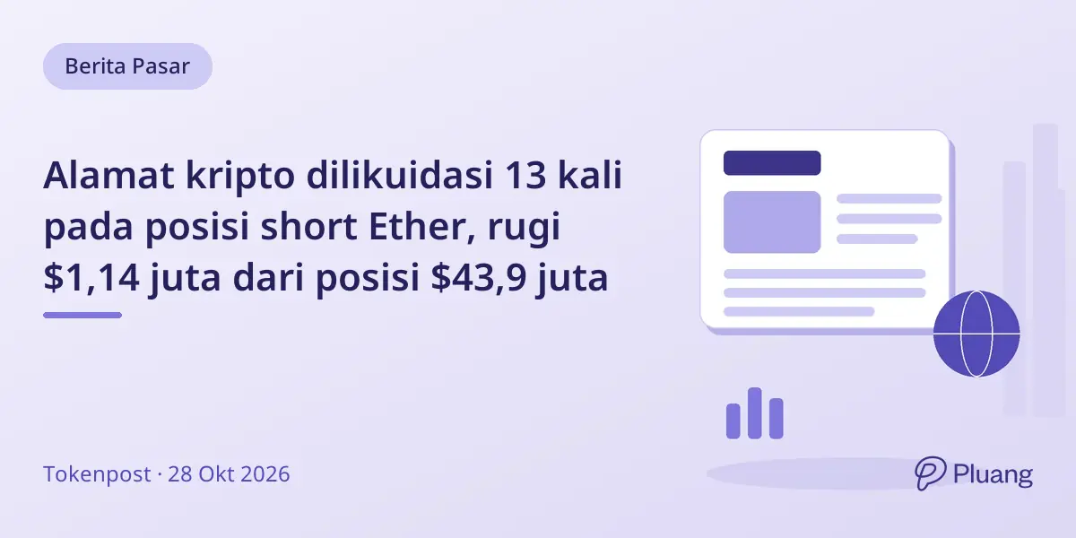 Alamat kripto dilikuidasi 13 kali pada posisi short Ether, rugi $1,14 juta dari posisi $43,9 juta