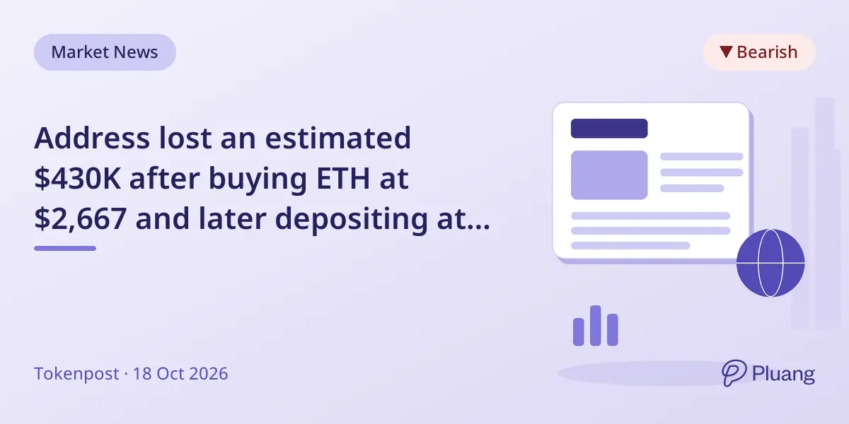 Address lost an estimated $430K after buying ETH at $2,667 and later depositing at $2,364 per token.